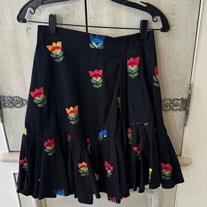 Carolina Herrera Black Skirt with Multicolor Floral Embroidery